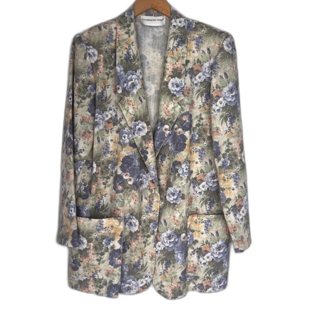 Fundamental Things Vintage‎ Floral Linen Blend Blazer Jacket Size 12